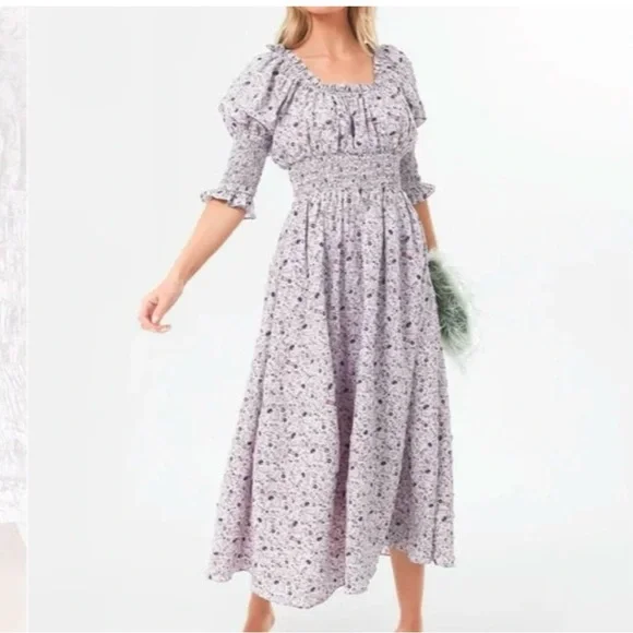 NWT TUCKERNUCK Hyacinth House Lilac Ruched Neck Cali Midi Dress Size Small S - Picture 5 of 13